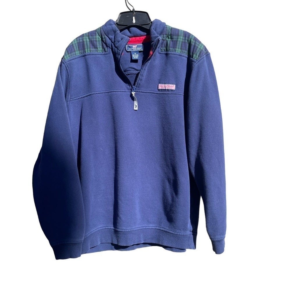 Vineyard Vines Martha's Vineyard Plaid Blue 1/4 Zip Sweater Sweatshirt